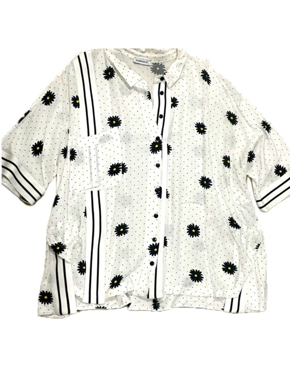 White Polka Dot Floral Button-Up Shirt